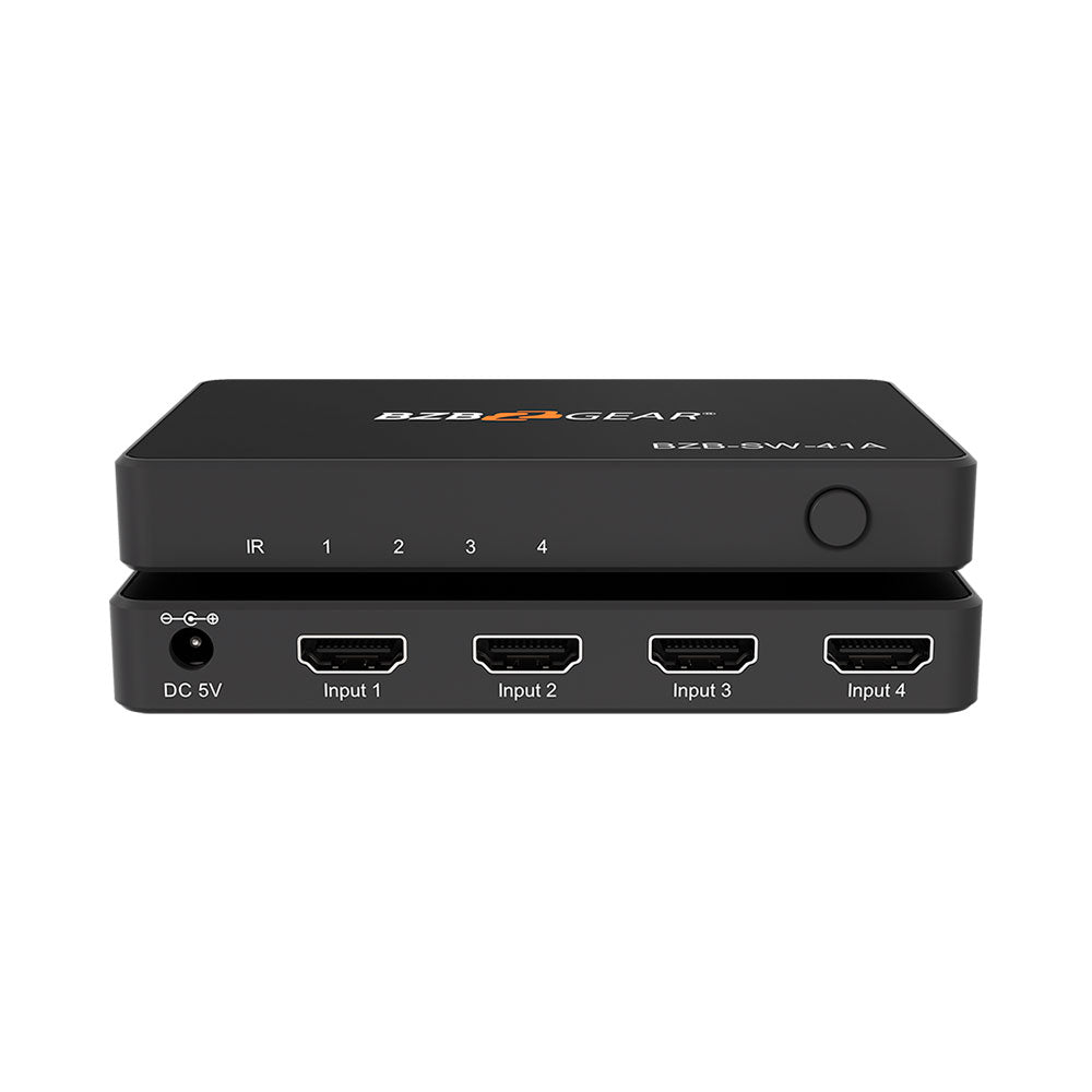 BZBGEAR - 4-Port 4K 18Gbps 60Hz HDMI 2.0 Switcher with IR Remote Control