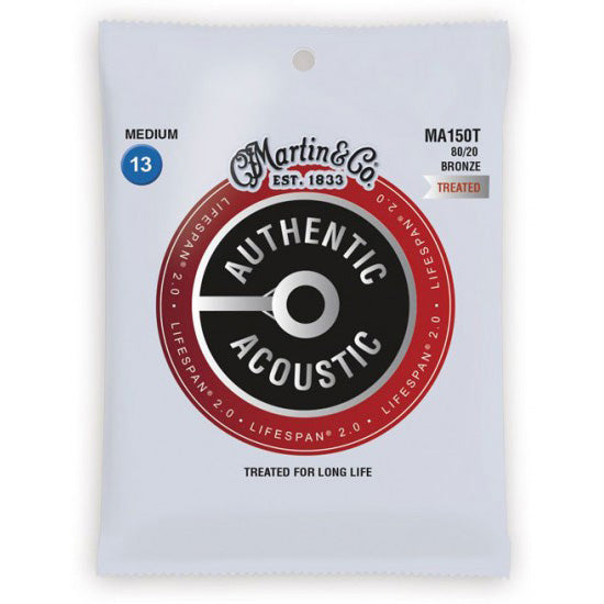 Martin MA150T Authentic Acoustic Lifespan 2.0 Treated 80/20 Bronze Guitar Strings - Medium 13-56