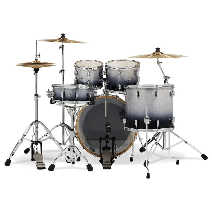 PDP Concept Maple Lacquer CM5 5-Piece Kit Shell Pack w/ Chrome Hardware (18x22 w/ BDM, 8x10, 9x12, 14x16FT, 5.5x14 Snare) - Silver to Black Fade