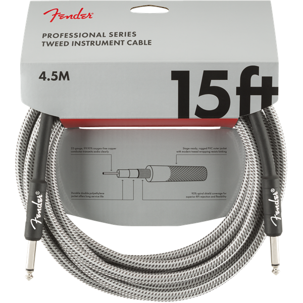 Fender Professional Series Instrument Cable, White Tweed - 15ft