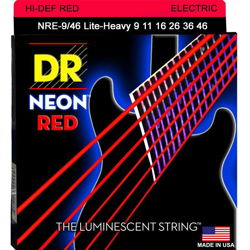 DR Strings NRE-9/46 (Light-Heavy) - Hi-Def NEON RED: Coated Electric: 9, 11, 16, 26, 36, 46