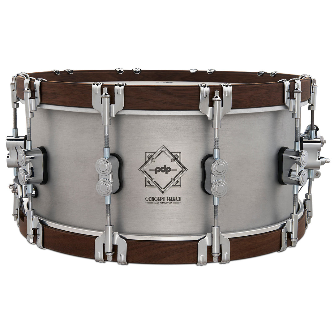 PDP Concept Select 6.5x14 Snare Drum 3mm Seamless Aluminum with Walnut Wood Hoops & Chrome Hardware