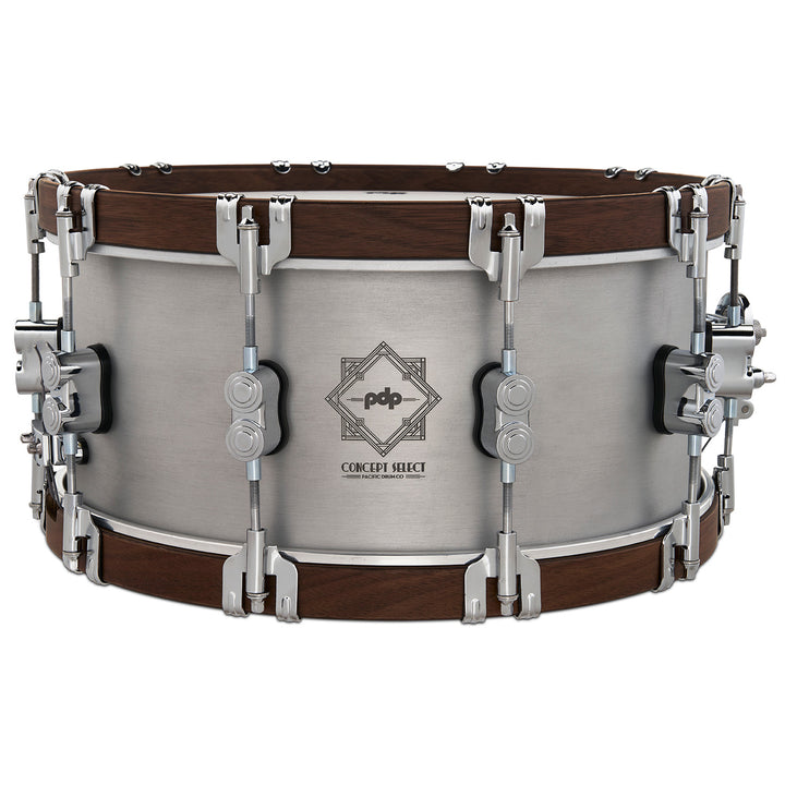 PDP Concept Select 6.5x14 Snare Drum 3mm Seamless Aluminum with Walnut Wood Hoops & Chrome Hardware