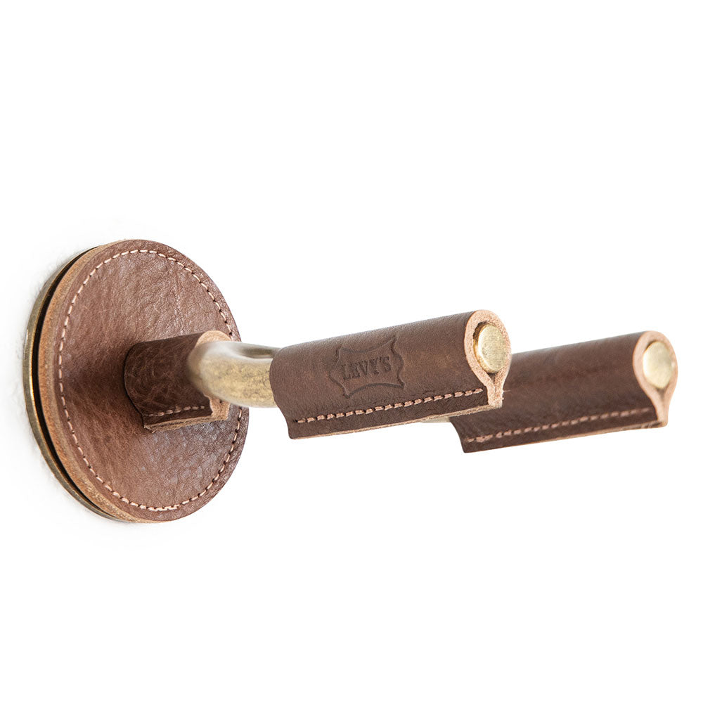 Levy's Forged Guitar Hanger - Brass w/ Brown Leather