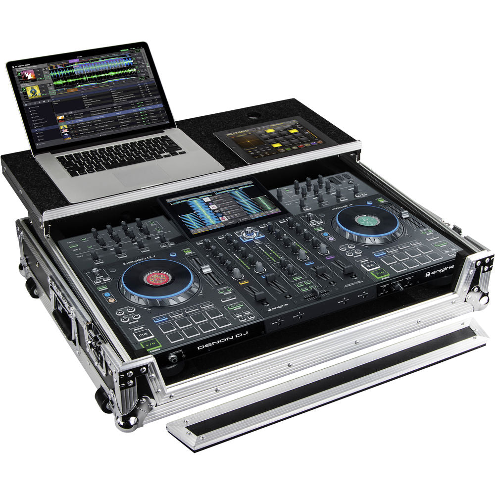 Odyssey FZGSPRIME4 Flight Zone Glide Style Case for Denon Prime 4 DJ Controller - Silver and Black