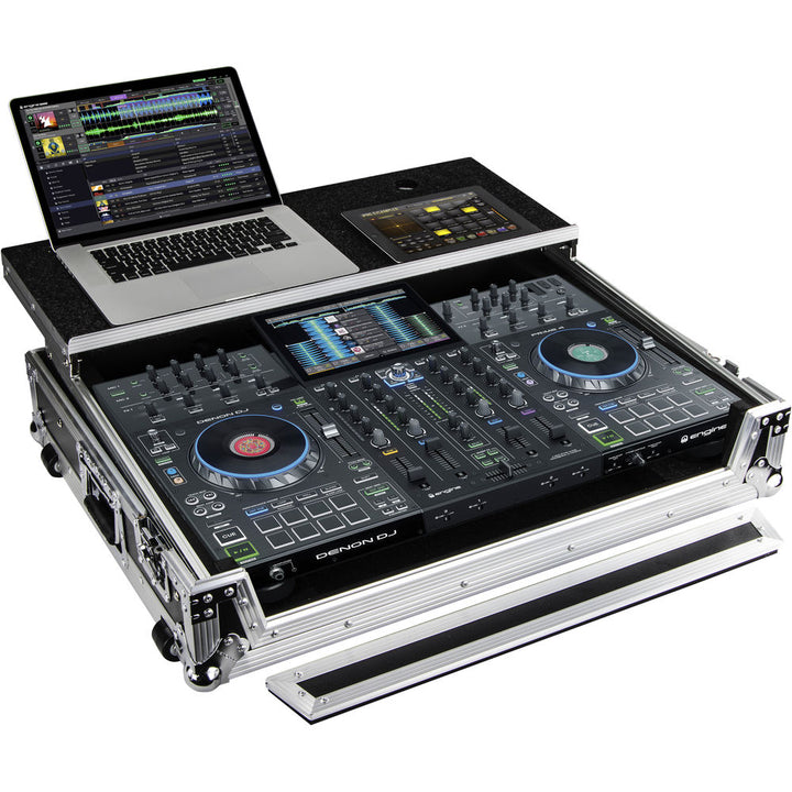 Odyssey FZGSPRIME4 Flight Zone Glide Style Case for Denon Prime 4 DJ Controller - Silver and Black