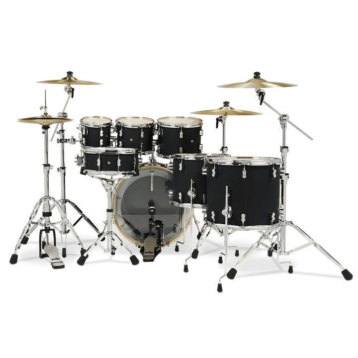 PDP Concept Maple Finish Ply CM7 7-Piece Kit Shell Pack w/ Chrome Hardware (18x22 w/ BDM, 7x8, 8x10, 9x12, 12x14FT, 14x16FT, 5.5x14 Snare) - Satin Black