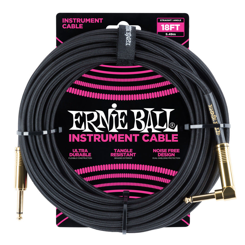 Ernie Ball Braided Instrument Cable Straight/Angle 18’ - Black