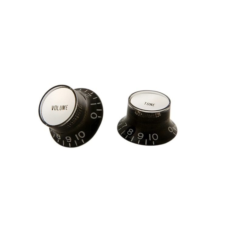 Gibson Top Hat Tone & Volume Knob Set - Black w/ Silver Inserts