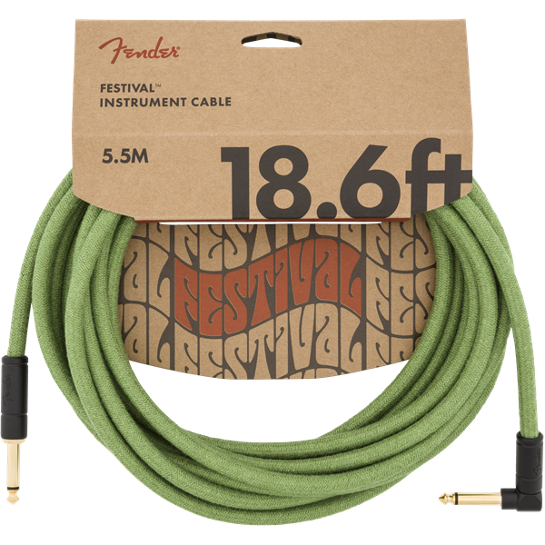 Fender Festival Hemp Instrument Cables - Green - 18.6ft