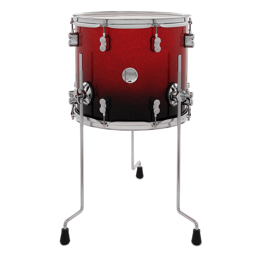 PDP Concept Maple Lacquer 12x14 Floor Tom w/ Chrome Hardware - Red to Black Fade