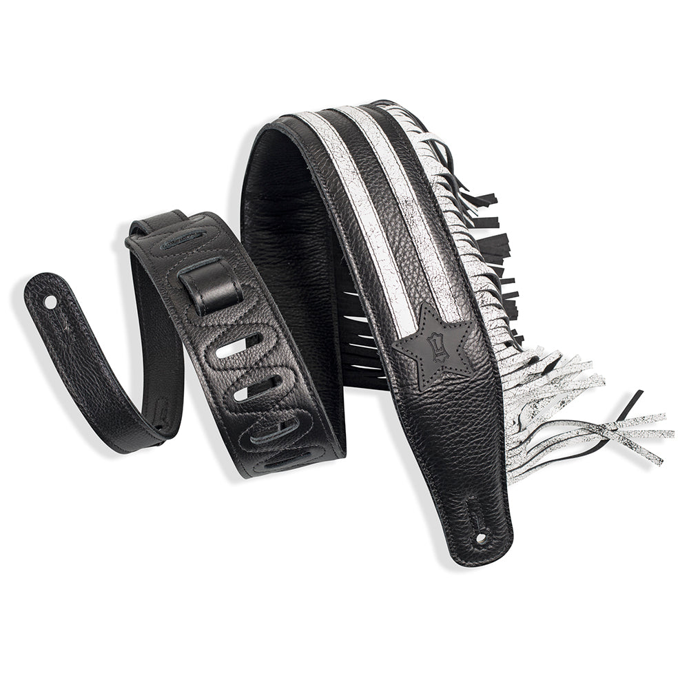 Levy’s MGFUSA-BLK_WHT Harley Fringe Guitar Strap - Black / White