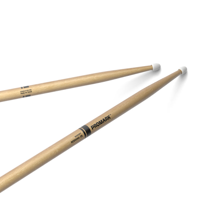 Promark RBH625N-Promark Rebound 2B Hickory Drumsticks, Oval Nylon Tip Drumsticks