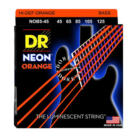 DR Strings NOB5-45 (Medium 5's) - Hi-Def NEON ORANGE: Coated Bass Strings: 45, 65, 85, 105, 125