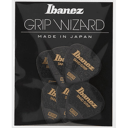 Ibanez PPA16MSGBK Grip Wizard, Sand Grip, Polyacetal, Medium (0.8mm), Black x 6pcs