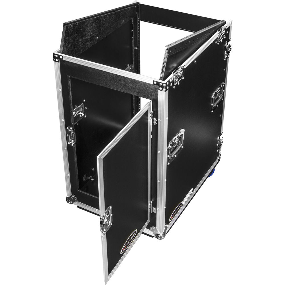 Odyssey FZ1416WDLX-II Deluxe Pro Combo Rack w/ Two Side Tables & Casters - 14U Over 16U