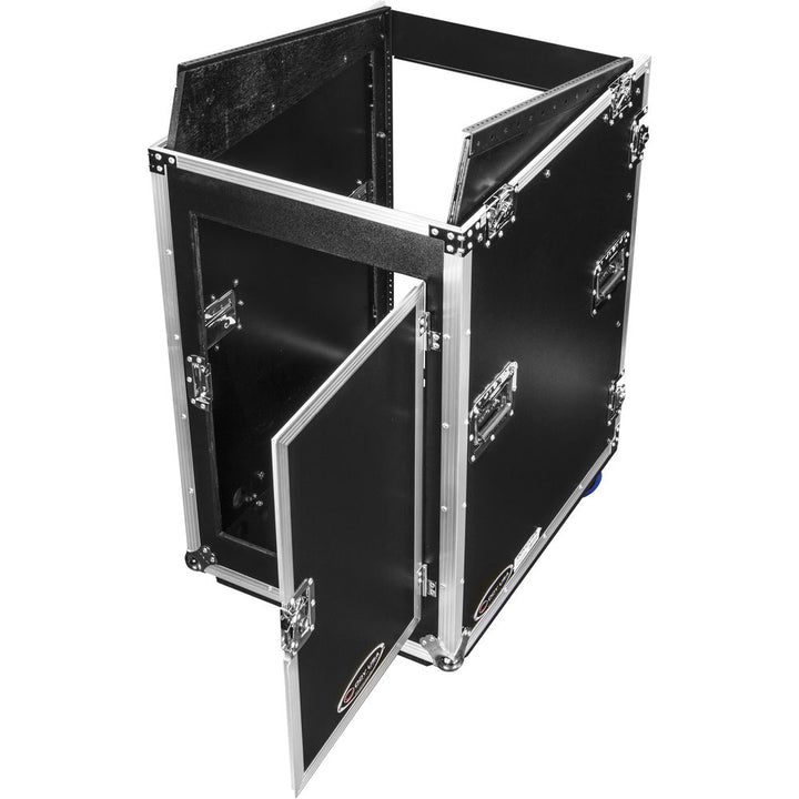 Odyssey FZ1416WDLX-II Deluxe Pro Combo Rack w/ Two Side Tables & Casters - 14U Over 16U