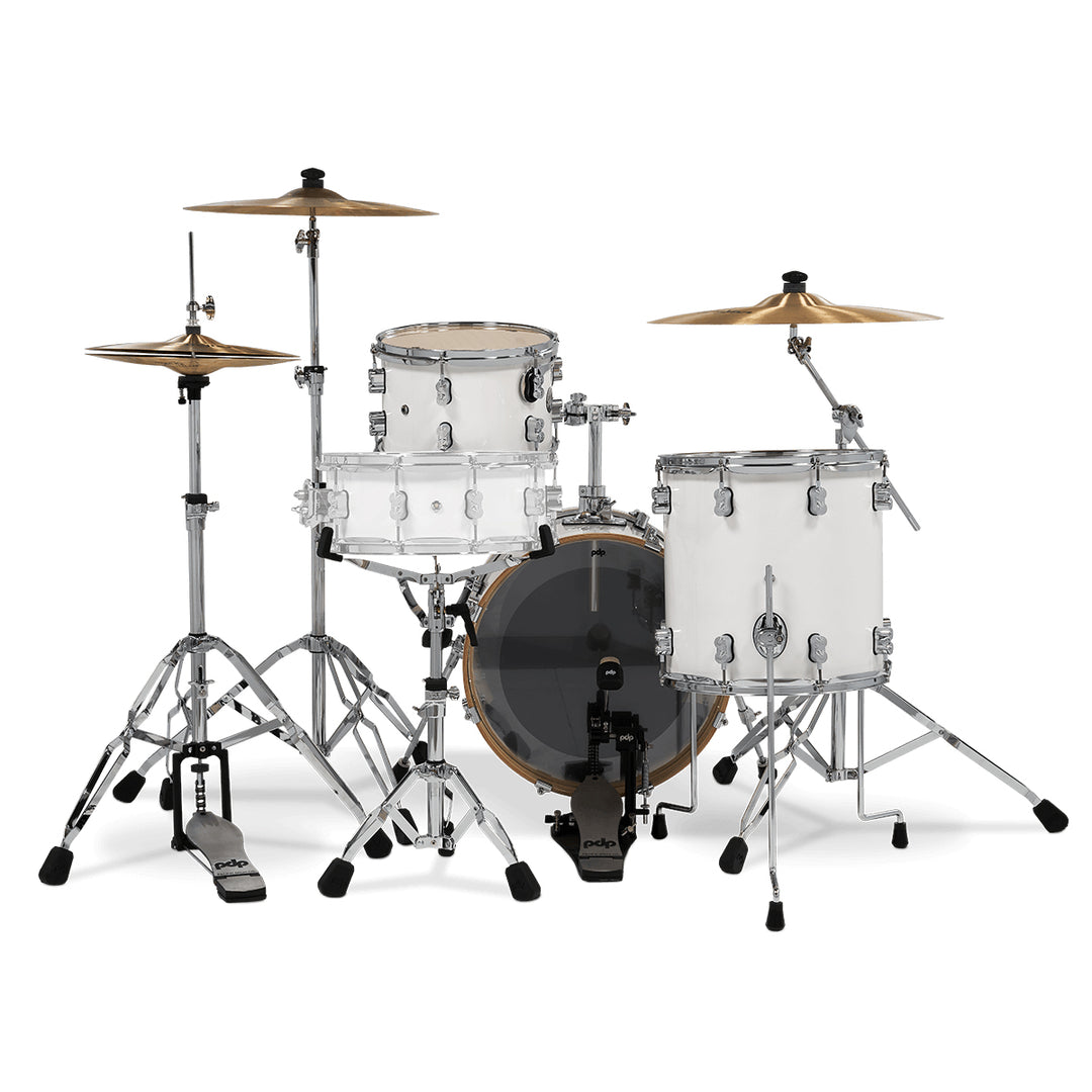 PDP Concept Maple Lacquer CM Bop Kit Shell Pack w/ Chrome Hardware (14x18 w/ BDM, 8x12, 14x14FT) - Pearlescent White