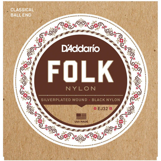 D'Addario EJ32 - SET FOLK BLK NYL /SILVER BALL