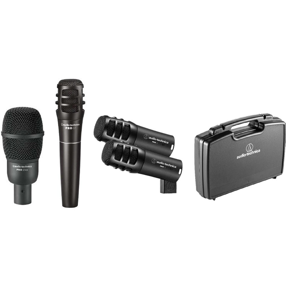 Audio-Technica PRO-DRUM4 Pro Drum Microphone Pack Includes 1x PRO25ax, 1x PRO63, 2x PRO23, Carrying Case & Mic Mounts