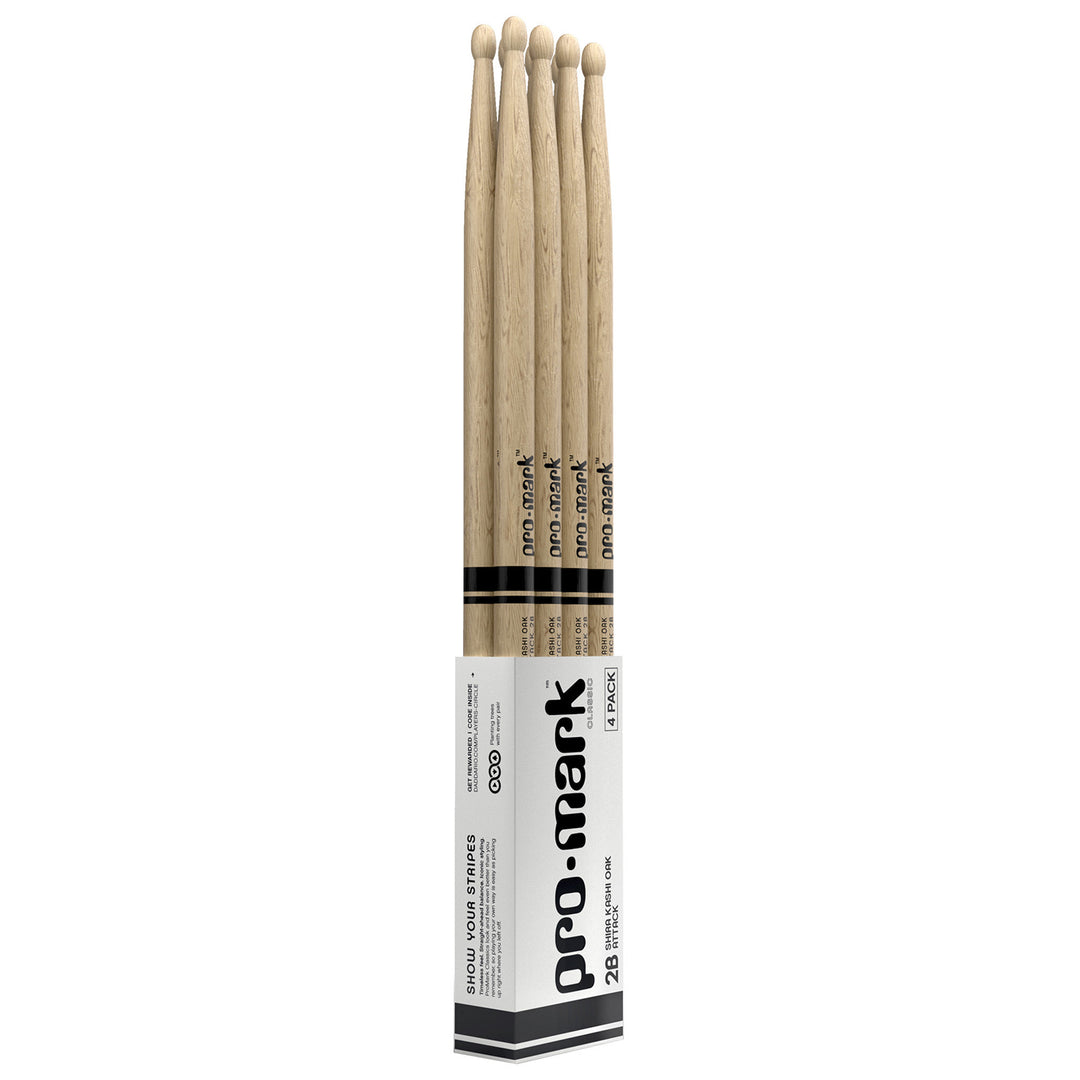 Promark PW2BW ATTACK 2B Lacquered Shira Kashi Oak Wood Tip Drumstick (4-Pairs)