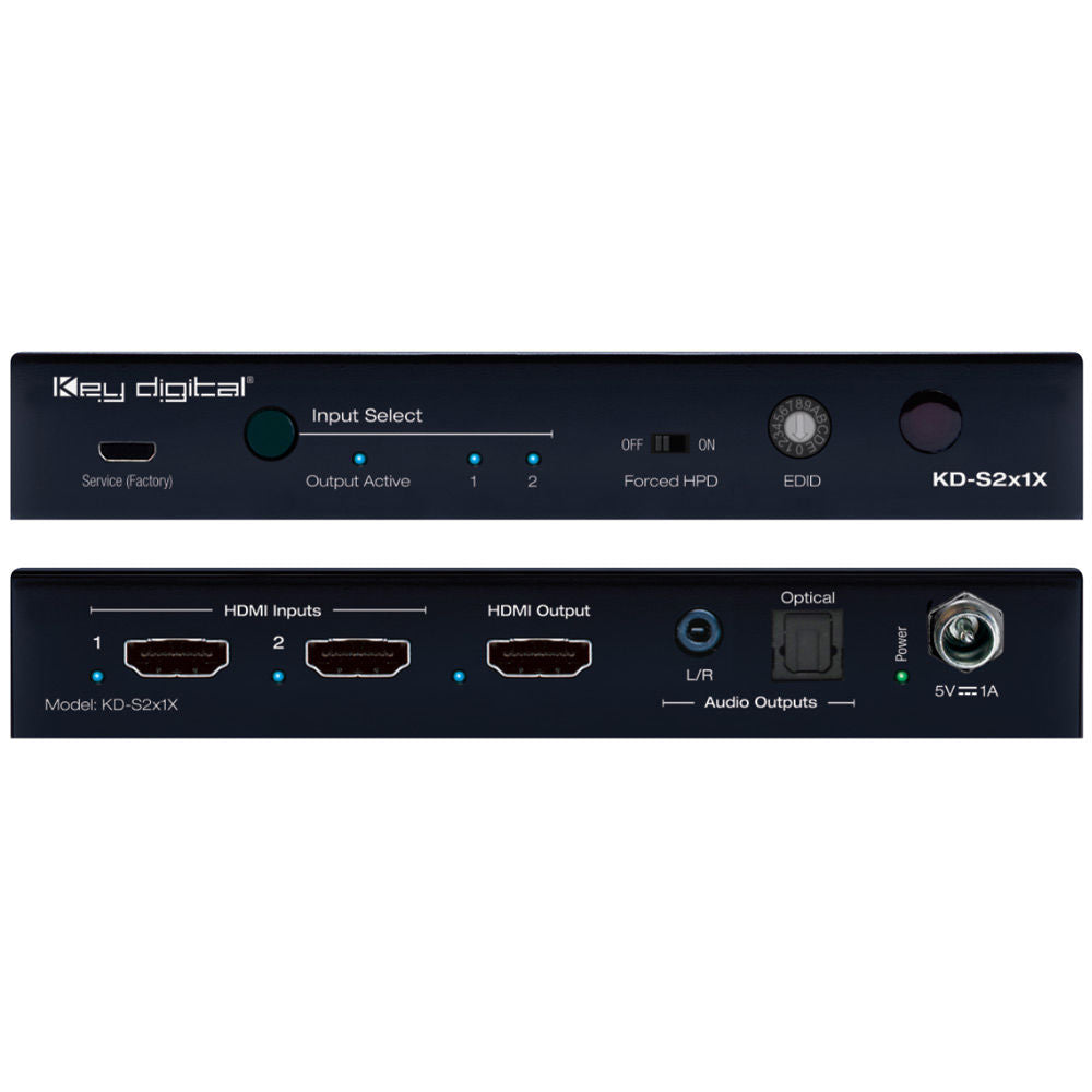 Key Digital KD-S2x1X 2x1 4K/18G HDMI Switcher with L/R & Optical Audio De-Embed Output