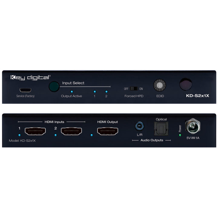 Key Digital KD-S2x1X 2x1 4K/18G HDMI Switcher with L/R & Optical Audio De-Embed Output
