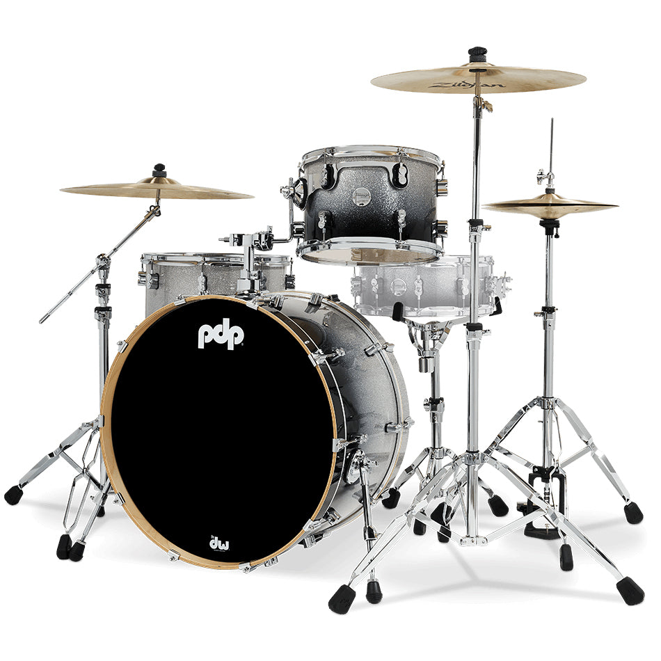 PDP Concept Maple Lacquer CM Rock Kit Shell Pack w/ Chrome Hardware (14x24, 9x13, 16x16FT) - Silver to Black Fade