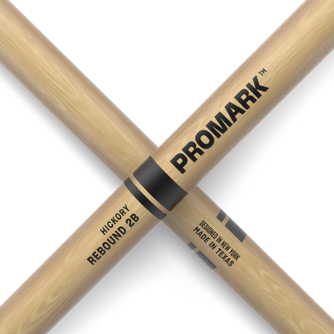 Promark RBH625N-Promark Rebound 2B Hickory Drumsticks, Oval Nylon Tip Drumsticks
