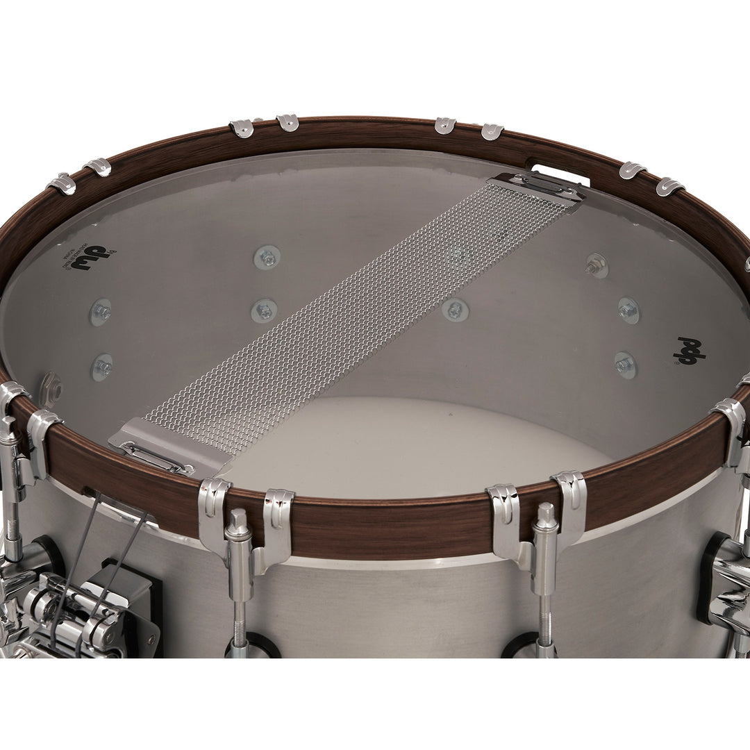 PDP Concept Select 6.5x14 Snare Drum 3mm Seamless Aluminum with Walnut Wood Hoops & Chrome Hardware
