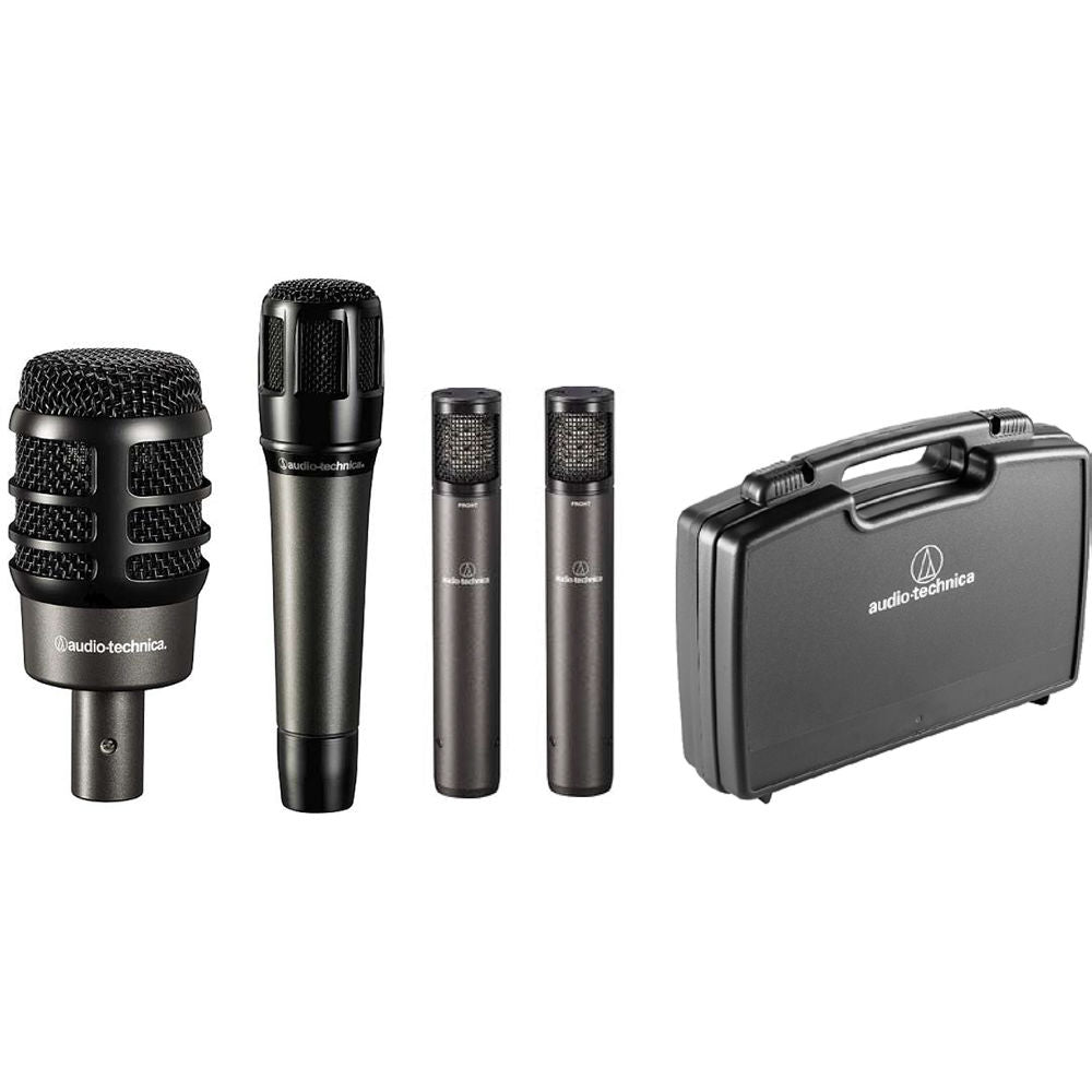 Audio-Technica ATM-DRUM4 Drum Microphone Pack - 1x ATM250, 1x ATM650, 2x ATM450 w/ Case & Mic Mounts