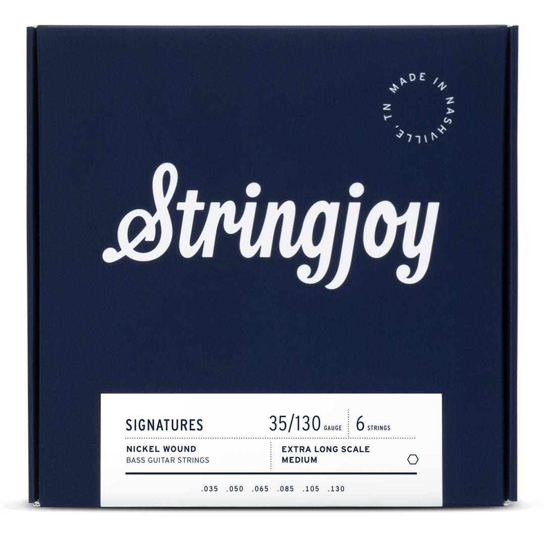 Stringjoy Medium Gauge (35-130) 6 String Extra Long Scale Nickel Wound Bass Guitar Strings