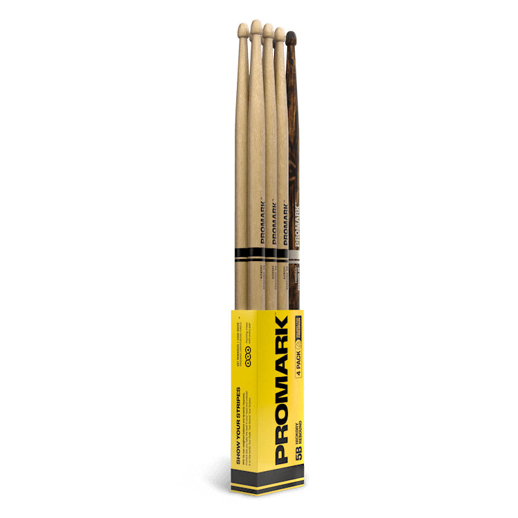 Promark RBH595AW-4PFG REBOUND 5B Lacquered Hickory Drumsticks (Bonus 4-Pack)