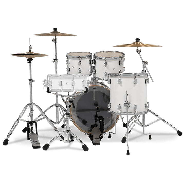 PDP Concept Maple Lacquer CM Fusion Kit Shell Pack w/ Chrome Hardware (16x20 w/ BDM, 8x10, 9x12, 14x14FT) - Pearlescent White