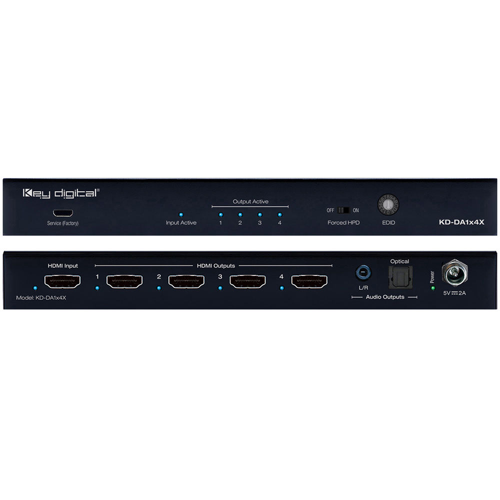 Key Digital KD-DA1X4X 1x4 4K HDMI Distribution Amplifier with De-Embedded Audio Output