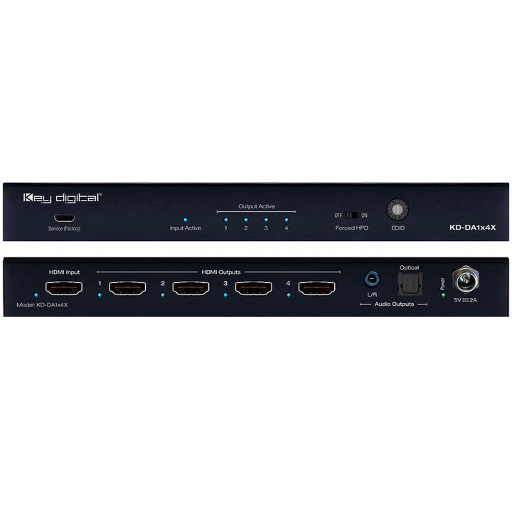 Key Digital KD-DA1X4X 1x4 4K HDMI Distribution Amplifier with De-Embedded Audio Output