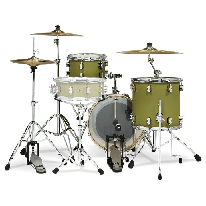PDP Concept Maple Finish Ply CM Bop Kit Shell Pack w/ Chrome Hardware (14x18 w/ BDM, 8x12, 14x14FT) - Satin Olive