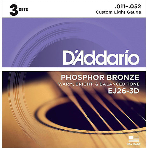 D'Addario EJ26-3D - 3-PACK ACOUS GTR PB CST LITE
