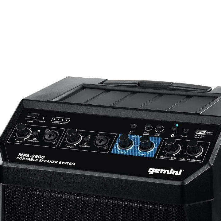 Gemini MPA-3600 Battery-Powered Bluetooth Speaker w/ LED Light and Microphone