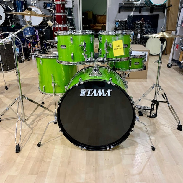 Tama ST52H5CLGS- Stagestar 5-pc Drum Kit W/ Hardware, Throne, Cymbals. Complete Set - Lime Green Sparkle