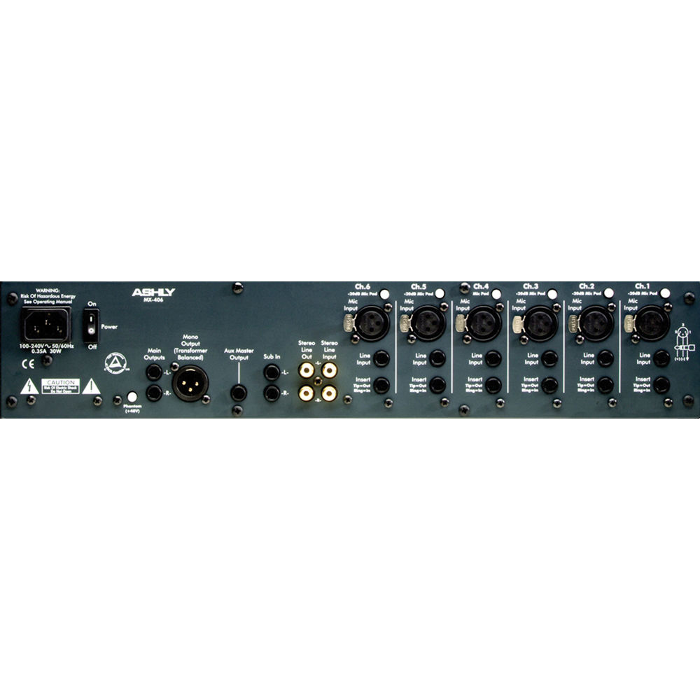 Ashly MX406 Six Channel Rack-mountable Stereo Line and Microphone Mixer with Switchable Pad