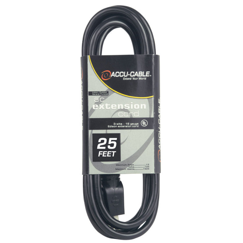 Accu-Cable AC Power Extension Cable 12-Gauge Black 25 Feet