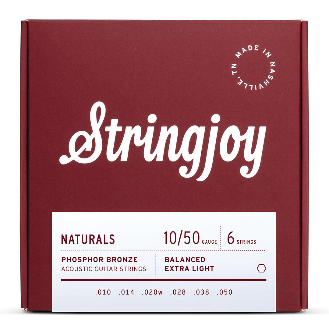 Stringjoy Naturals | Extra Light Gauge (10-50) Phosphor Bronze Acoustic Guitar Strings
