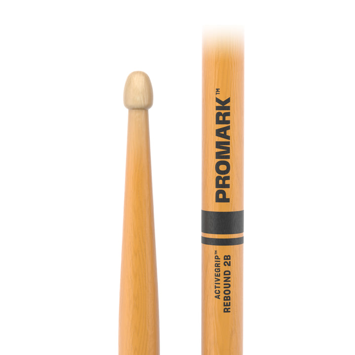 Promark R2BAGC-Promark Rebound 2B ActiveGrip Clear Hickory Drumstick, Acorn Wood Tip Drumsticks
