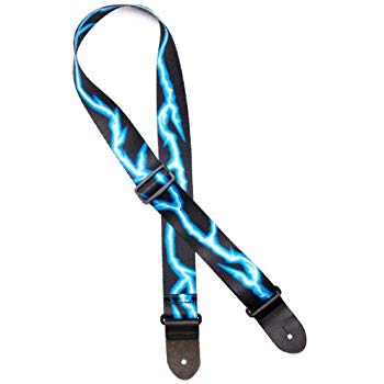 Perris Leathers | Polyester Guitar Strap (Blue Lightning Bolt) Double Sided Design for Kids & Adults, Adjustable, For Acoustic Bass & Electric Guitars