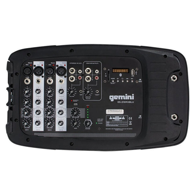 Gemini ES-210MXBLU PA System w/ 2x 10” Speakers, 8-Channel Bluetooth Mixer & Microphone (w/ Speaker Stands)