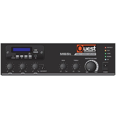 Quest 65BT Mixer Amplifier 4Ω, 8Ω or 25V/70V with Built-in Bluetooth, FM Tuner and Media Player