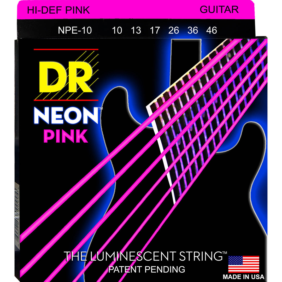 DR Strings NPE-10 (Medium) - Hi-Def NEON PINK: Coated Electric: 10, 13, 17, 26, 36, 46