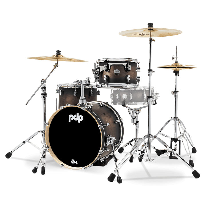 PDP Concept Maple Lacquer CM Bop Kit Shell Pack w/ Chrome Hardware (14x18 w/ BDM, 8x12, 14x14FT) - Satin Charcoal Burst