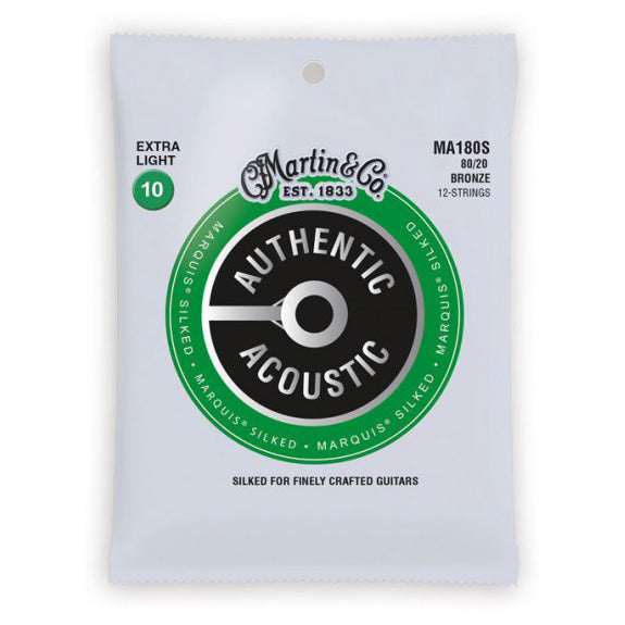 Martin MA180S Authentic Acoustic Marquis Silked 80/20 Bronze Guitar Strings - Extra Light 12-String